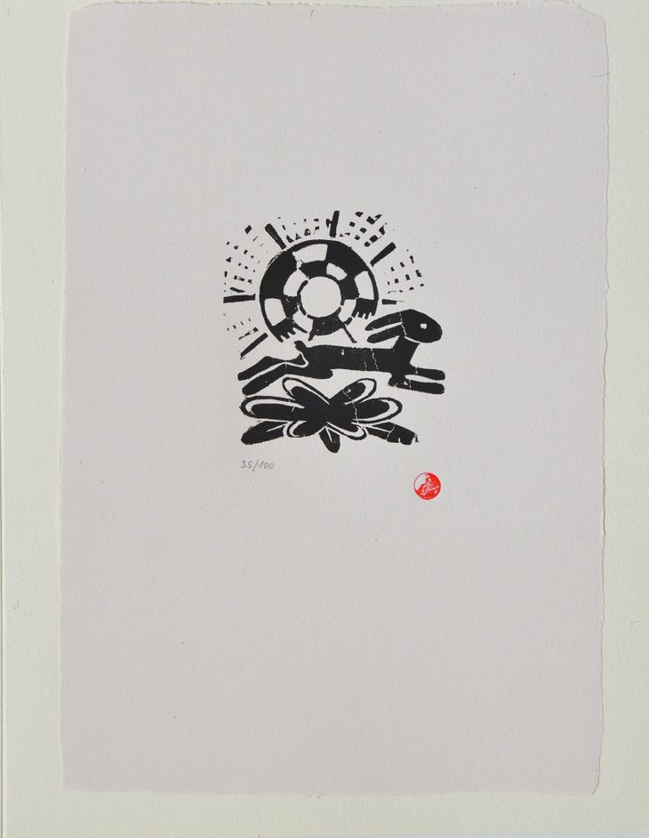 Soubor osmi linorytů - Běžící zajíc I (cena za soubor 8 linorytů s přebalem - samostatně neprodejné) - 1